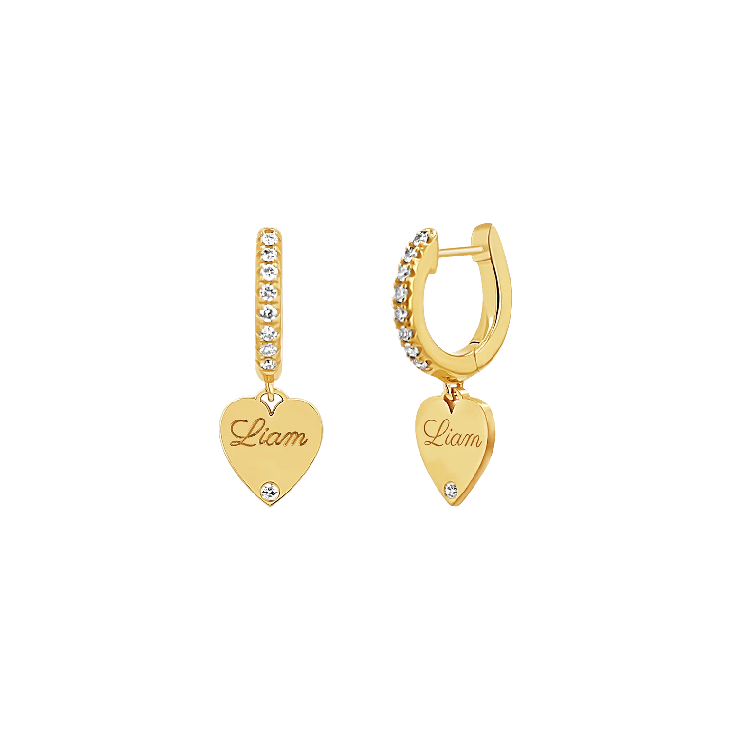 Custom Diamond Heart Huggie Earrings