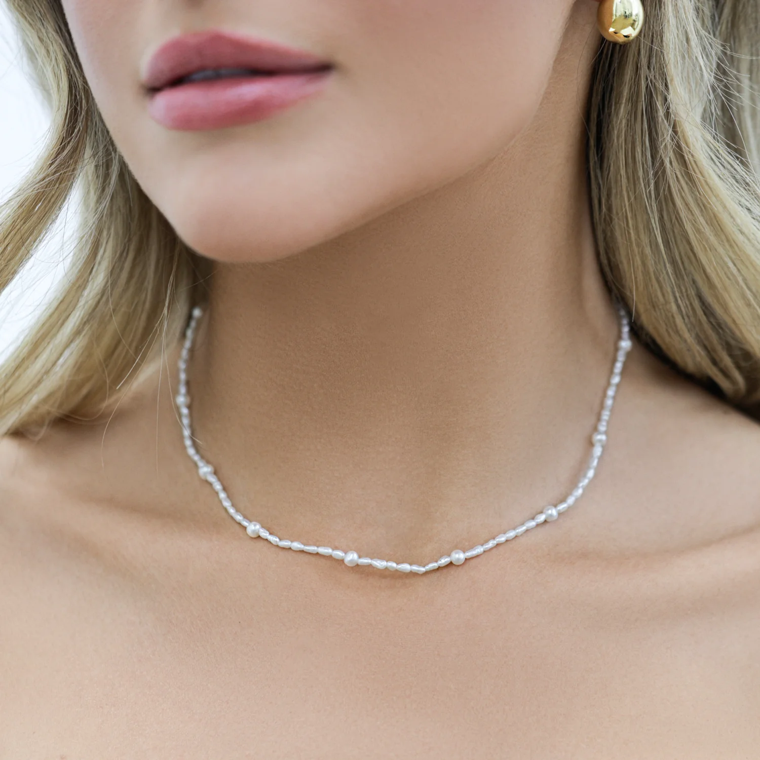 Dainty Pearl Station Necklace - Image 6