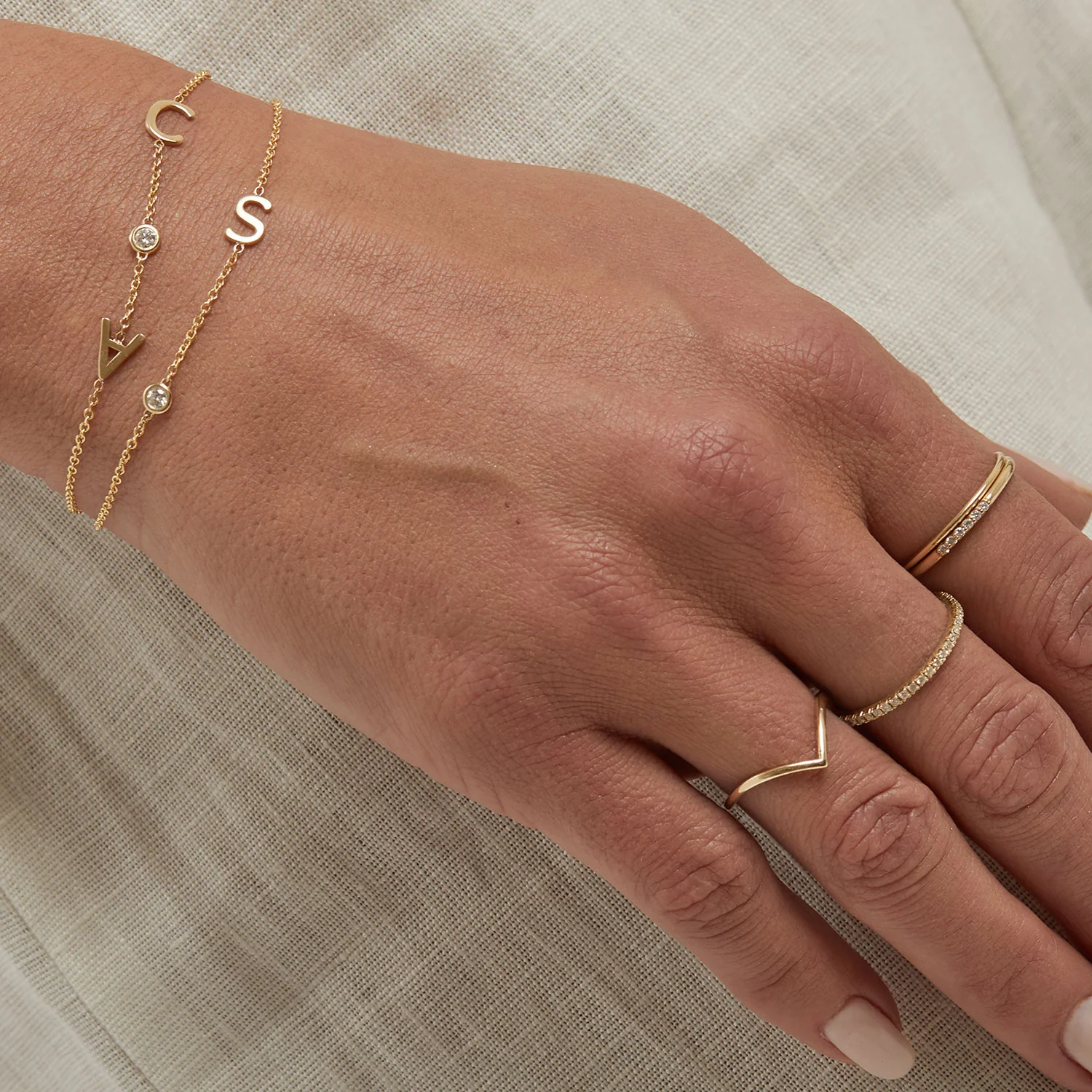 Diamond Bezel Multi Initial Bracelet - Image 7