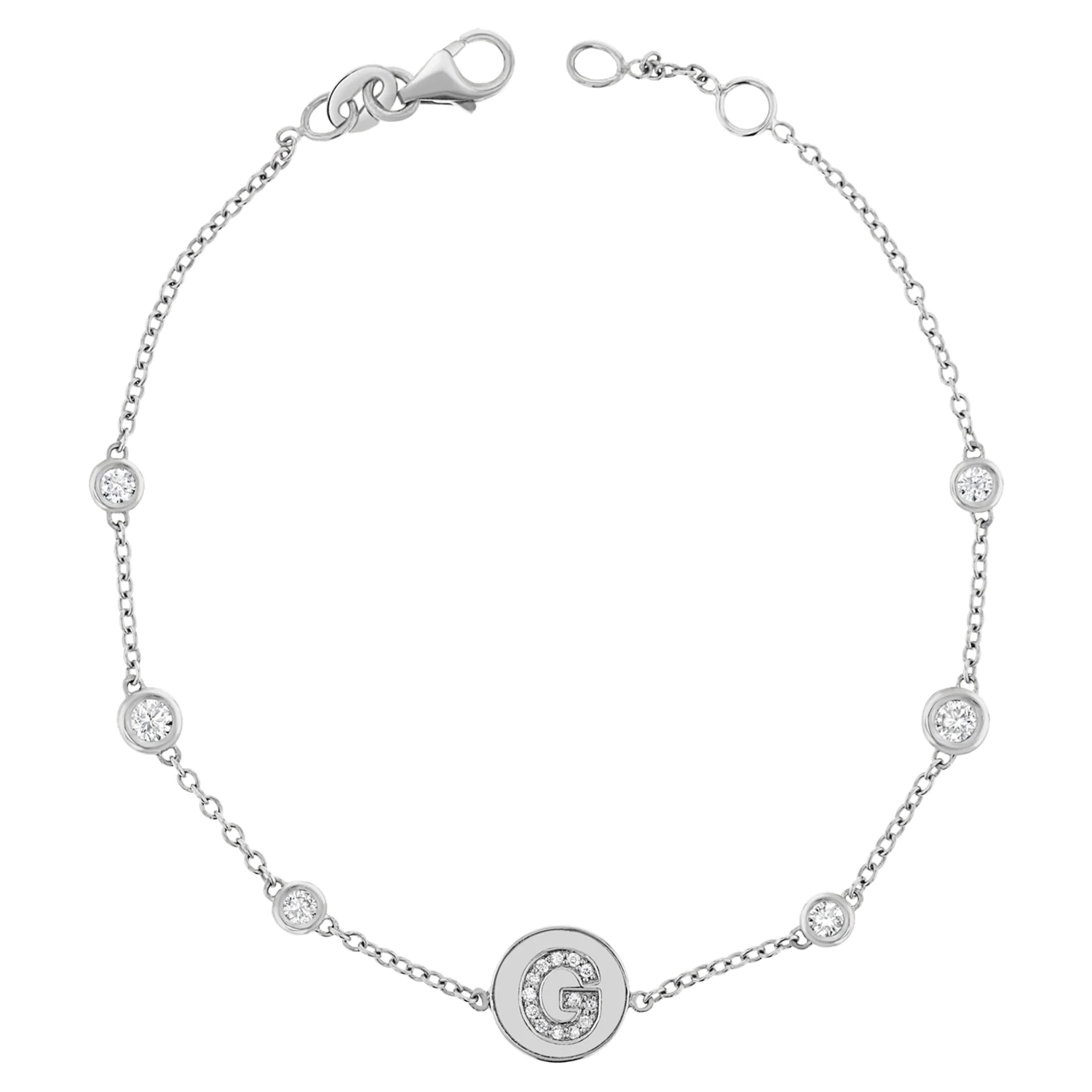Diamond Bezel Strand Initial Letter Coin Bracelet - Image 2