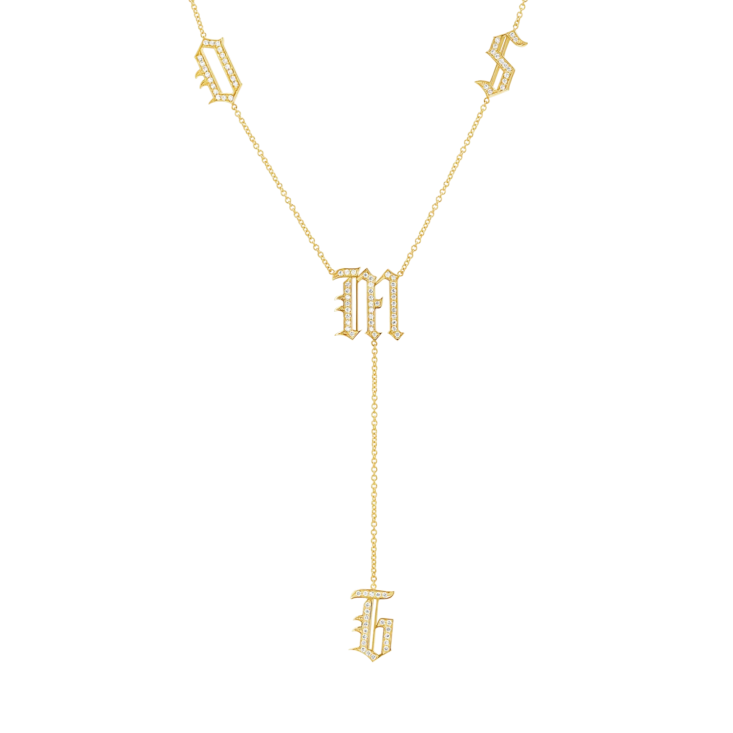 Diamond Old English Letter Drop Necklace