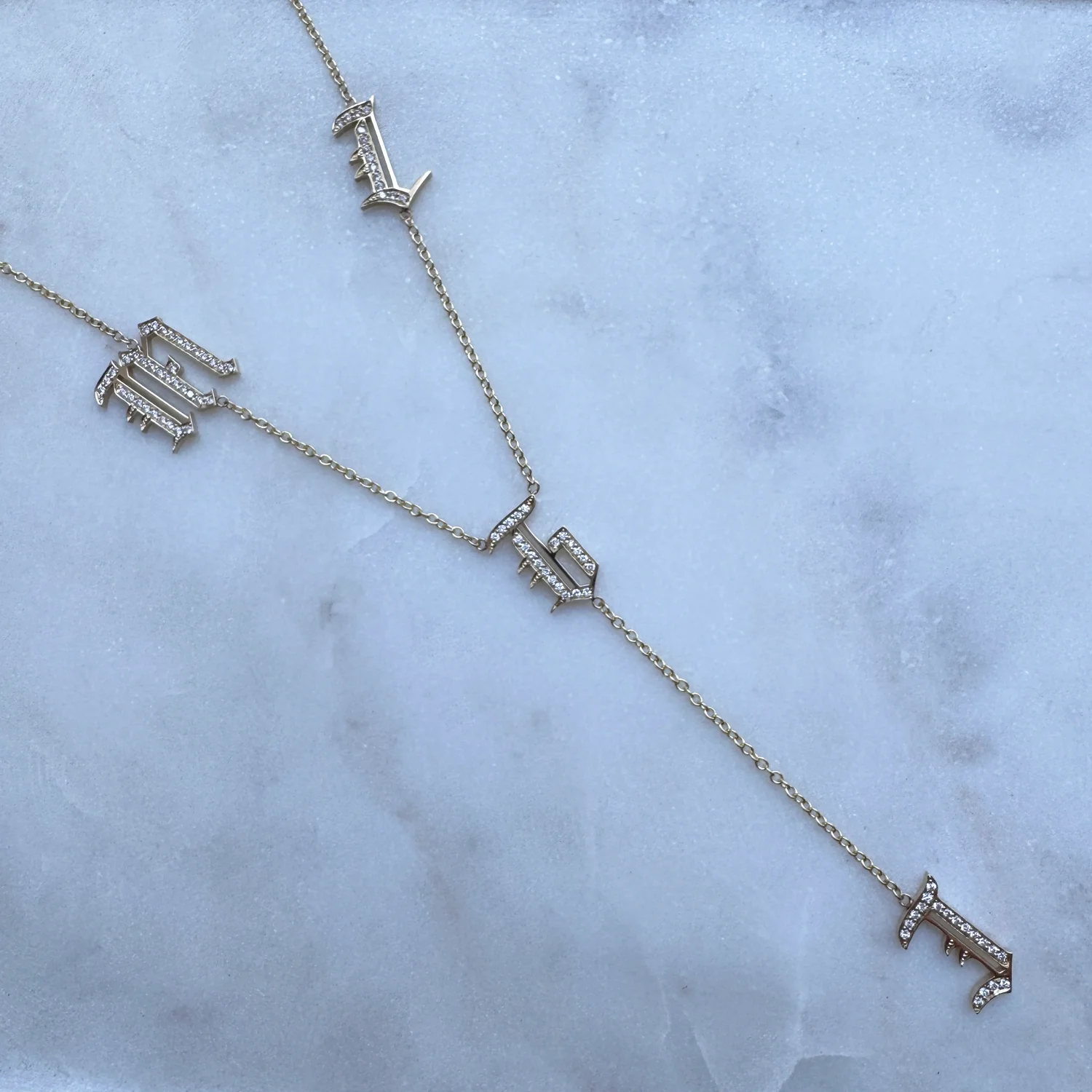 Diamond Old English Letter Drop Necklace - Image 11