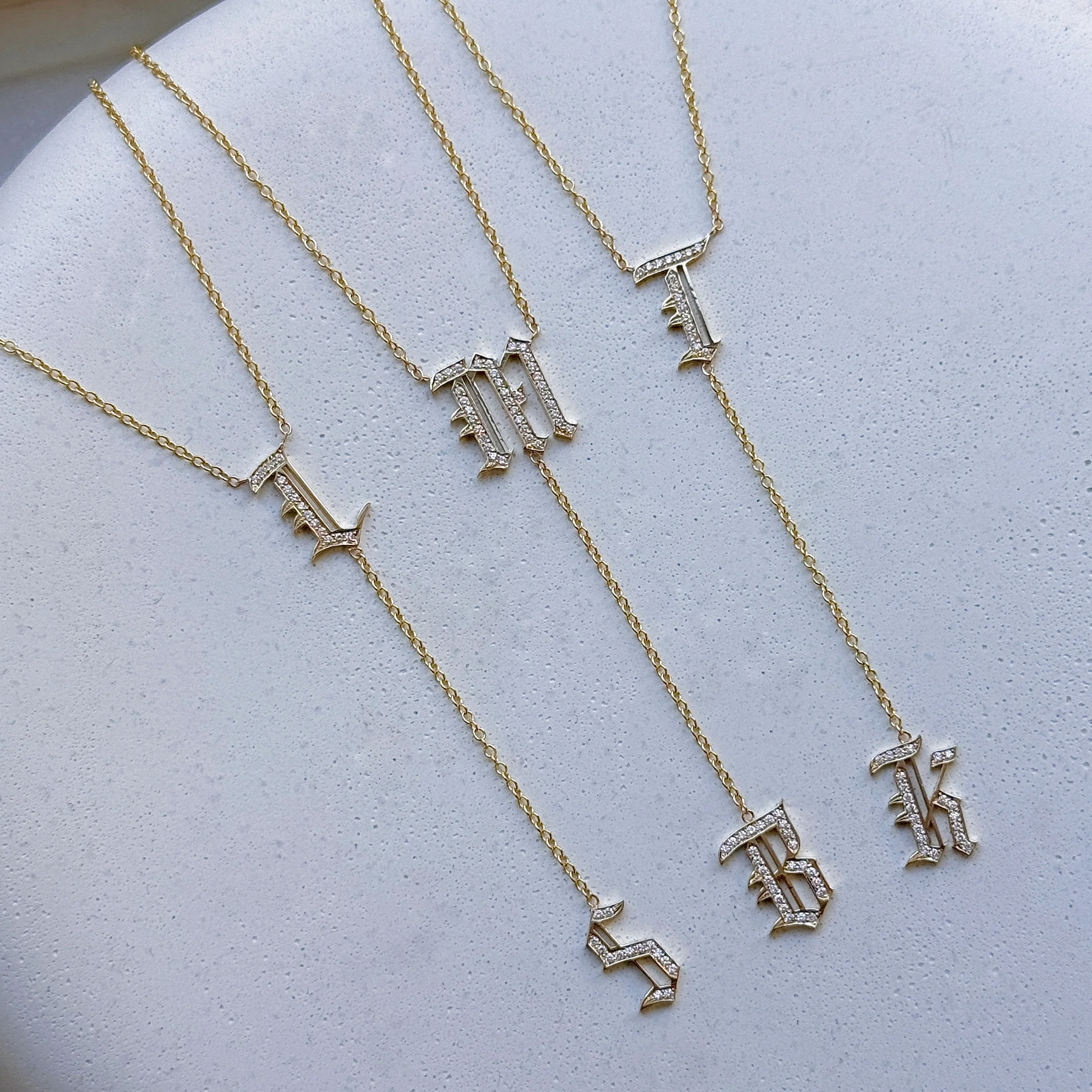 Diamond Old English Letter Drop Necklace - Image 8