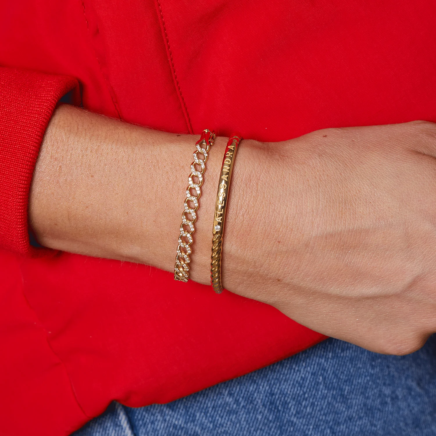 Diamond Solitaire Engravable Twist Name Cuff - Image 9