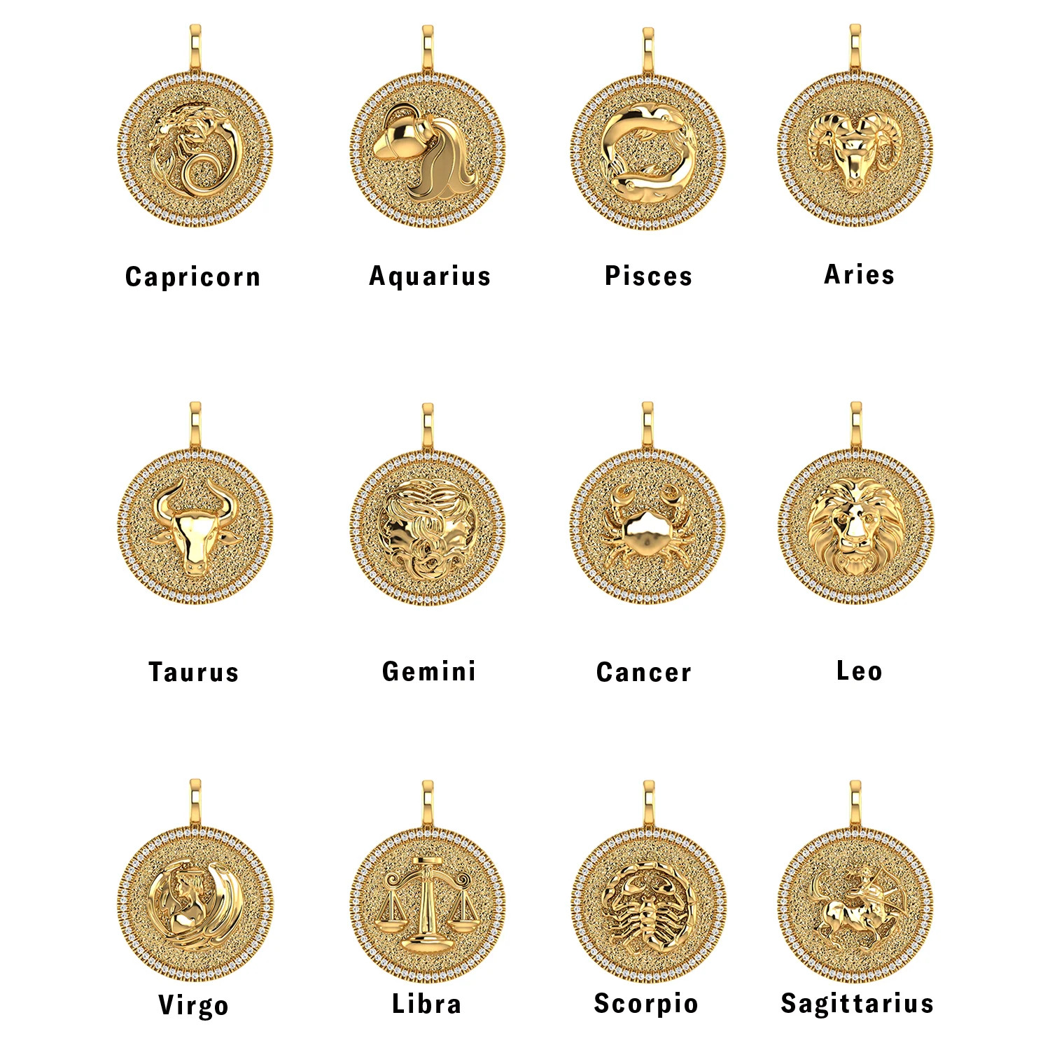 Diamond Zodiac Coin Medallion Charm - Image 34