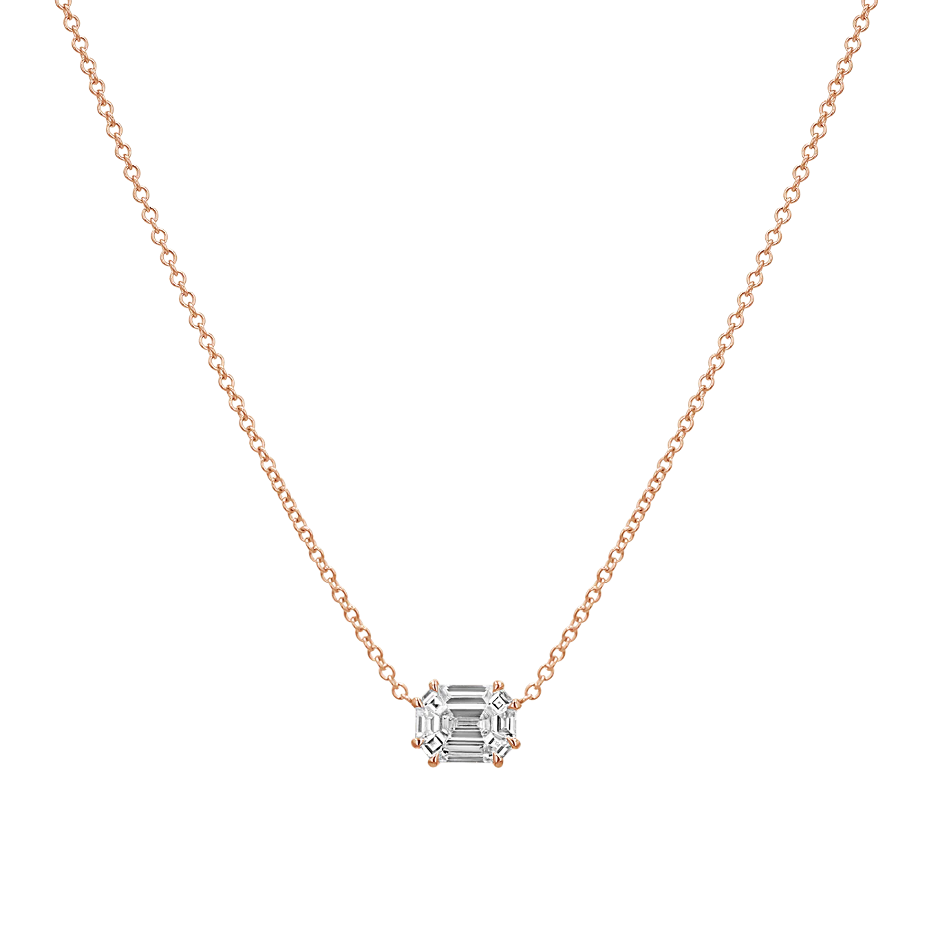 Emerald Shape Illusion Set Diamond Necklace - Image 3