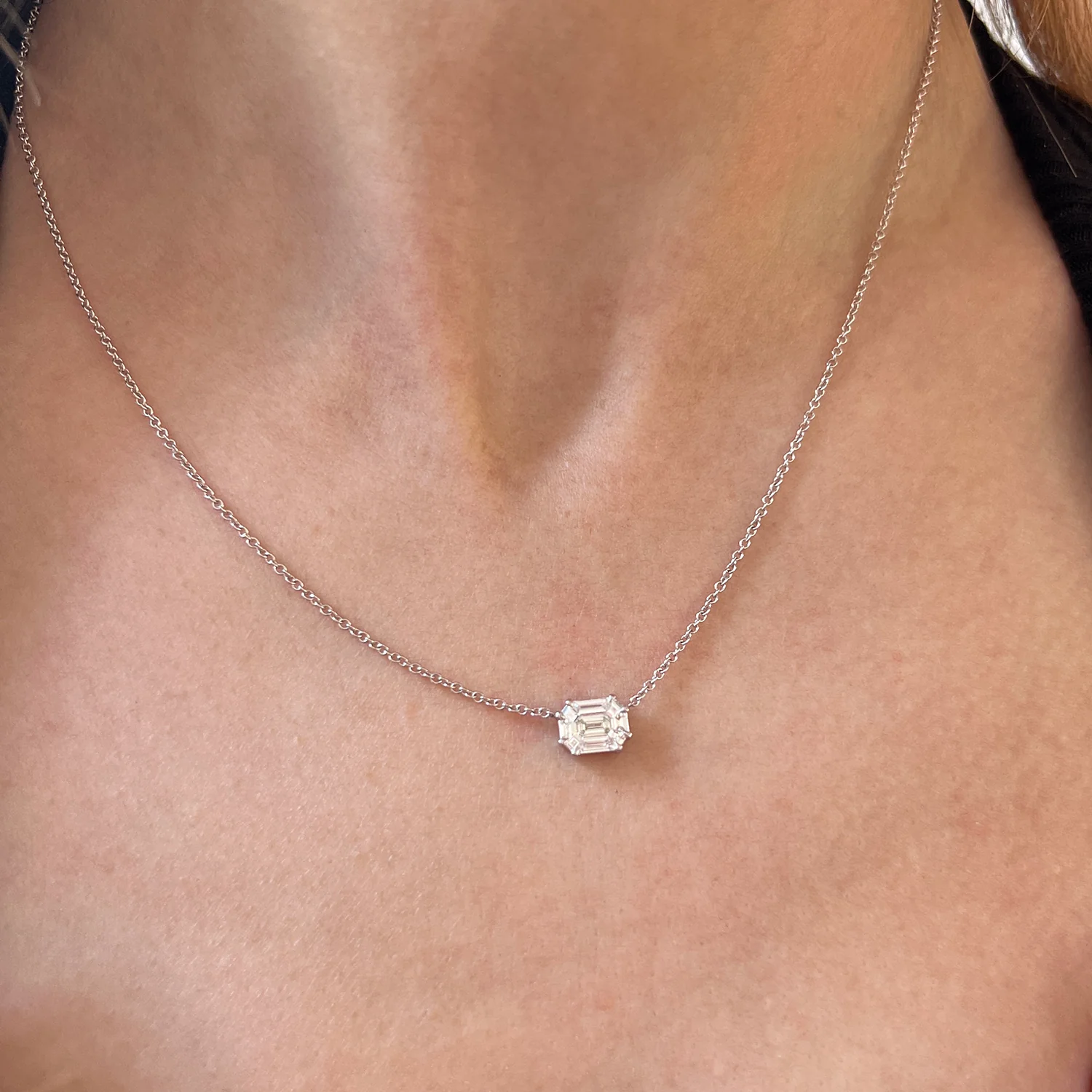 Emerald Shape Illusion Set Diamond Necklace - Image 4