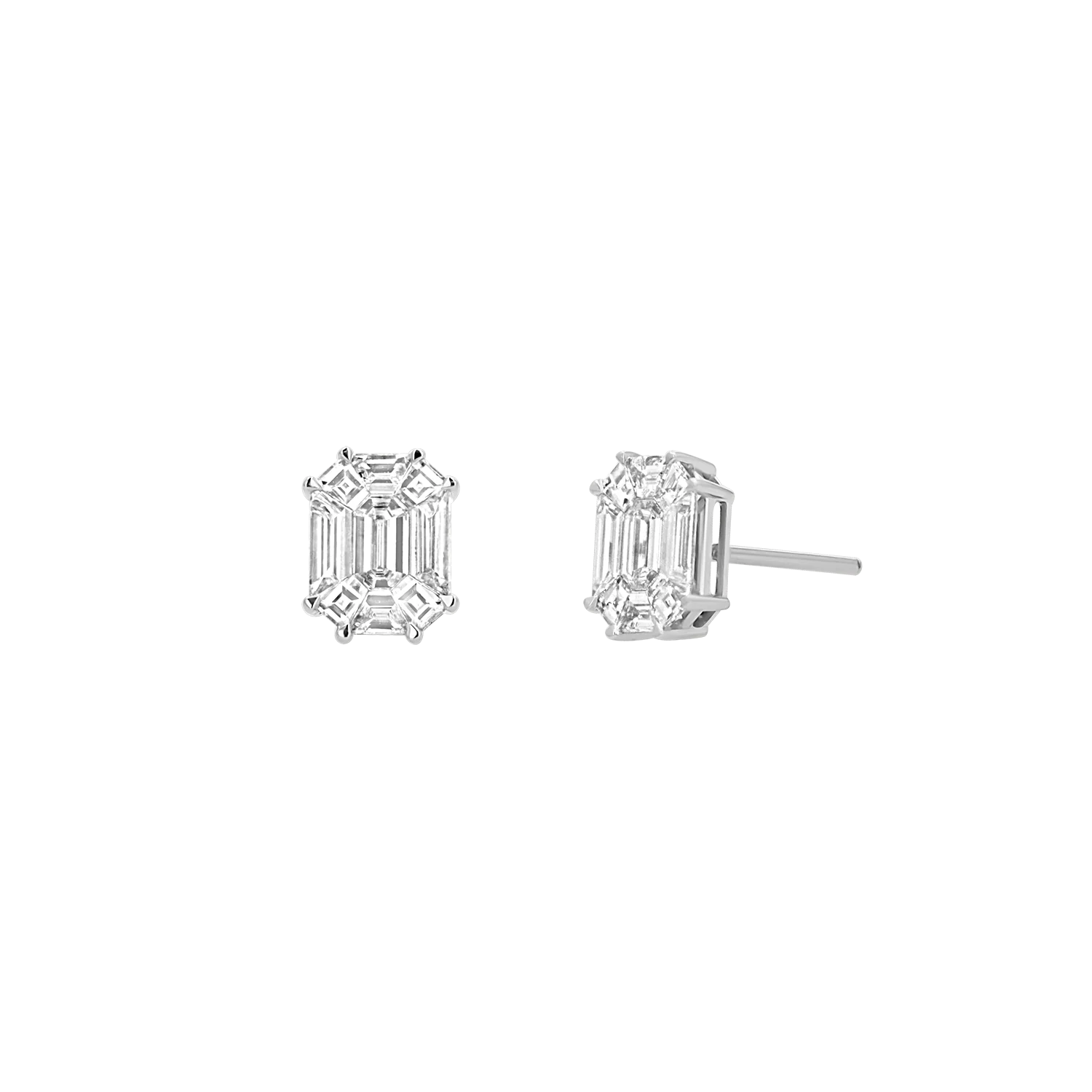 Emerald Shape Illusion Set Diamond Stud Earrings - Image 2