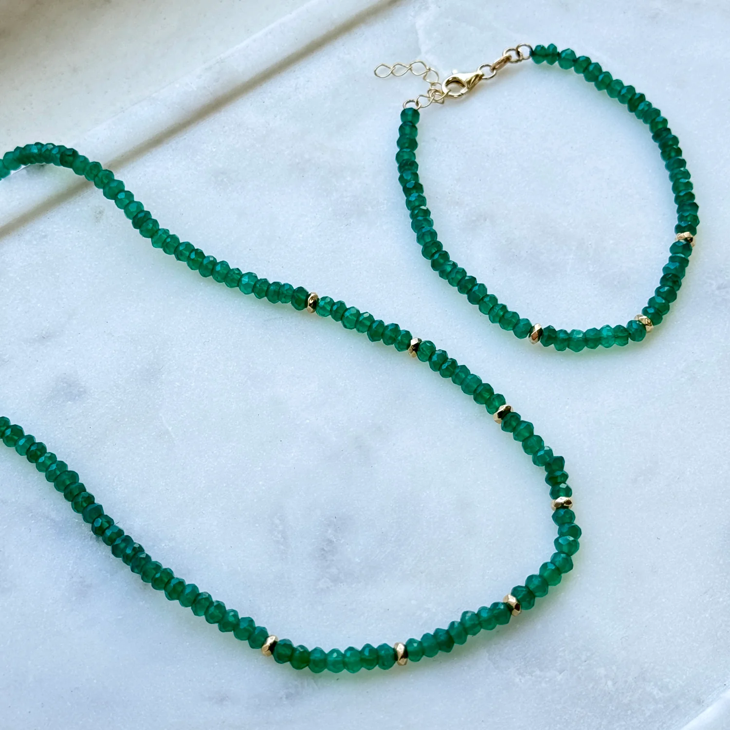 Green Onyx Gold Bead Necklace - Image 2