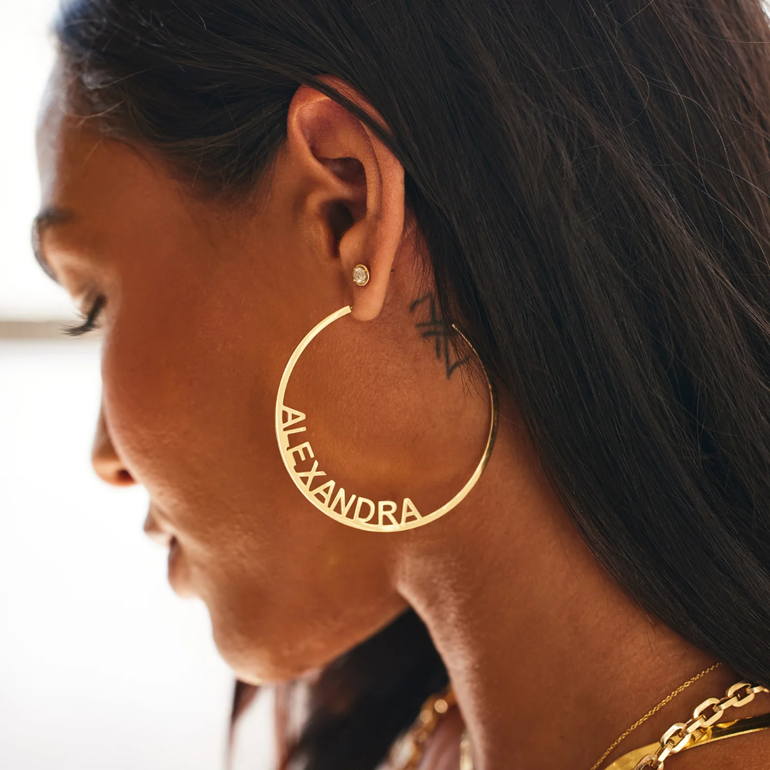 Large Custom Block Name Hoop Earrings - Image 4