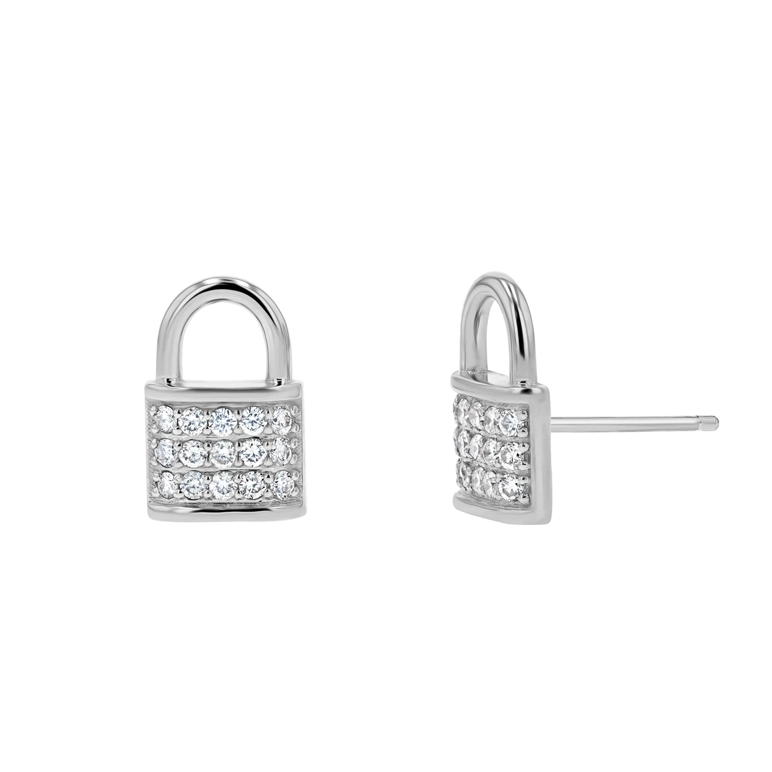 Love Padlock Diamond Pave Stud Earrings - Image 2