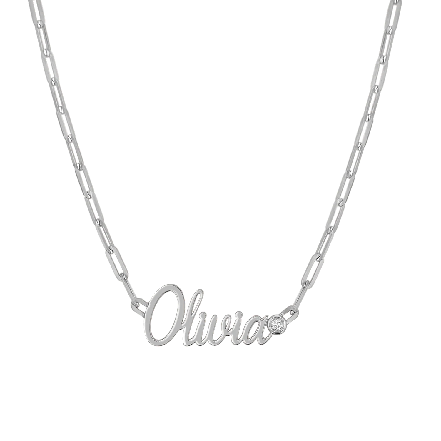 Paper Clip Script Diamond Name Necklace - Image 2