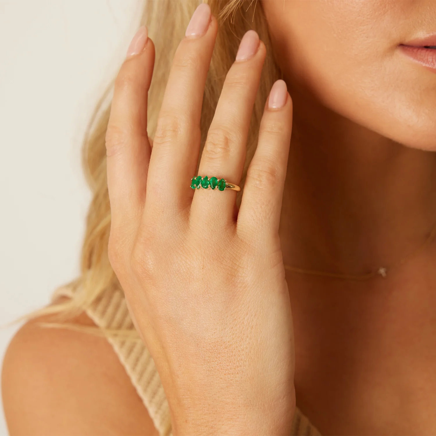 Pear Shape Emerald Half Eternity Band - Image 4