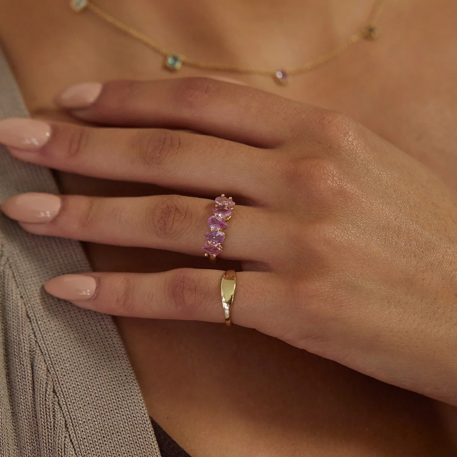 Pear Shape Pink Sapphire Half Eternity - Image 6