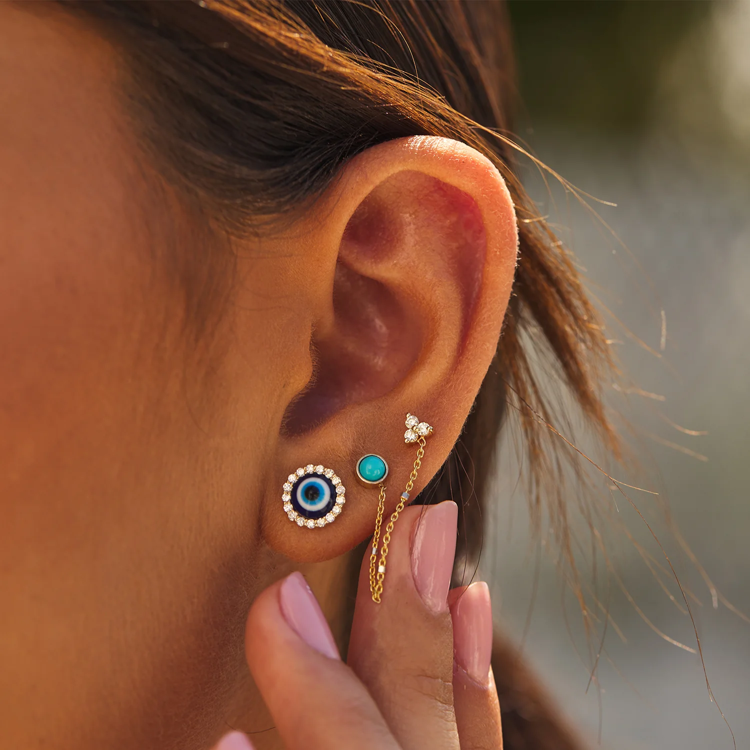Round Diamond Evil Eye Studs - Image 5