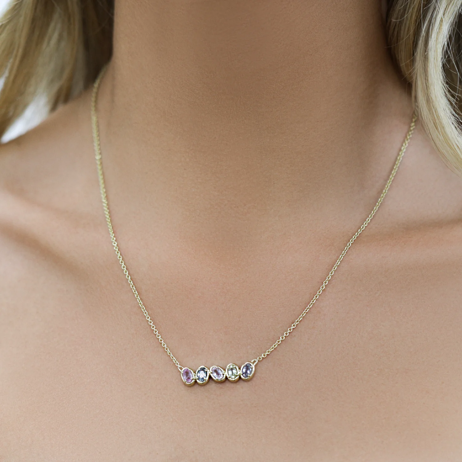 Oval Sapphire Bar Necklace - Image 7
