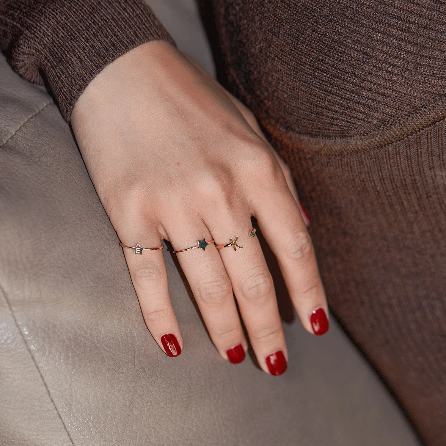 Solid Initial Letter Ring with Birthstone - Image 4