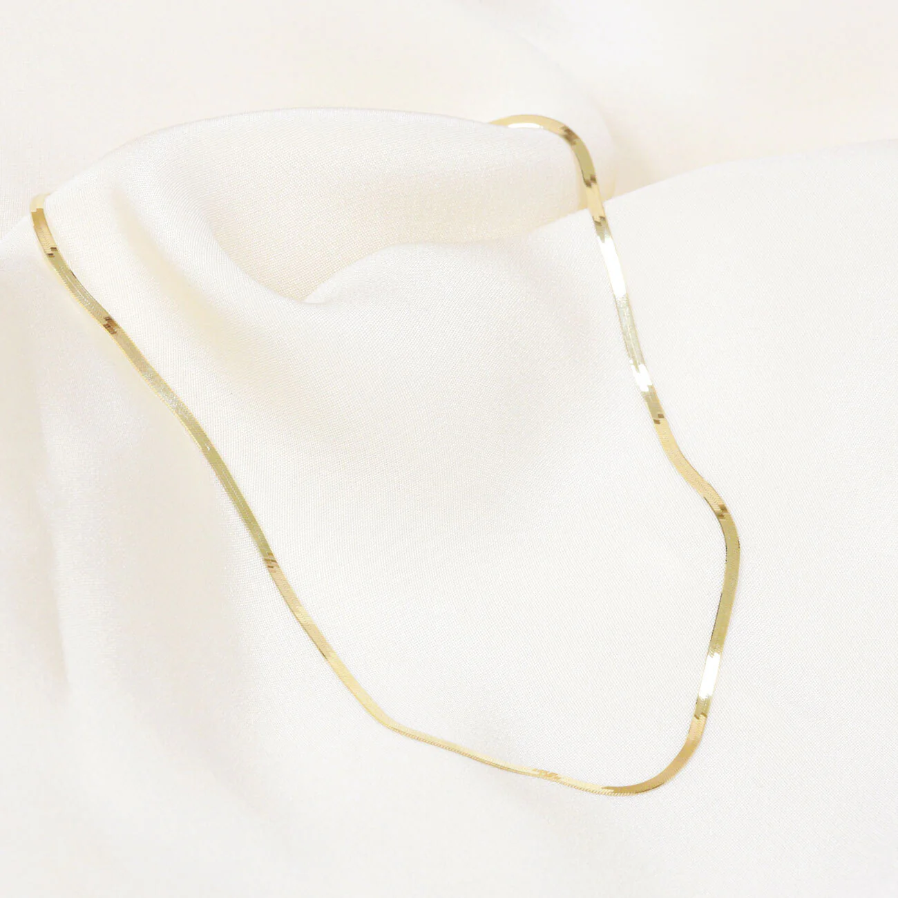 14K Gold Thin Herringbone Necklace 3mm - Image 3