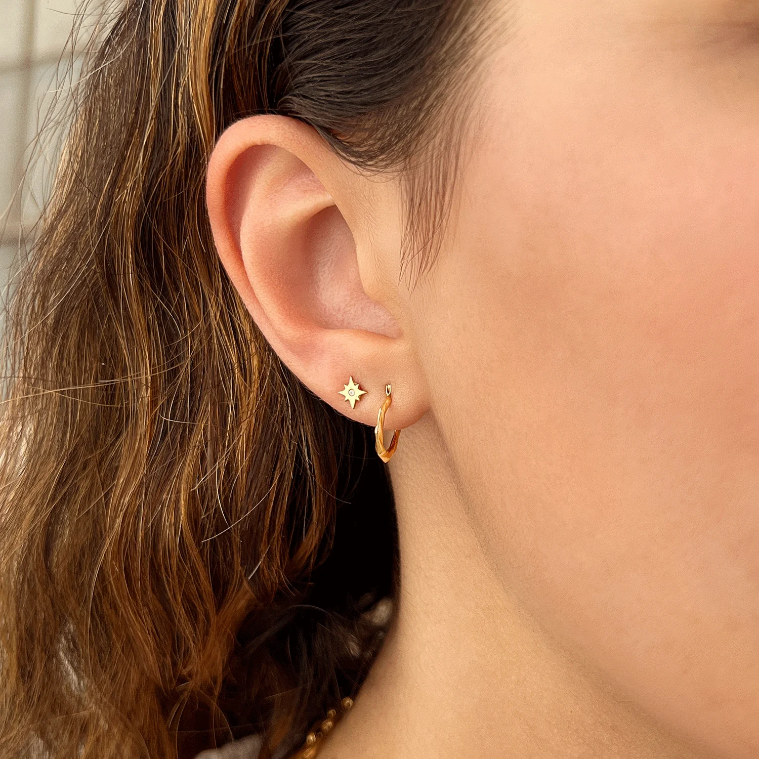 Tiny Hex Hoop Earrings - Image 3