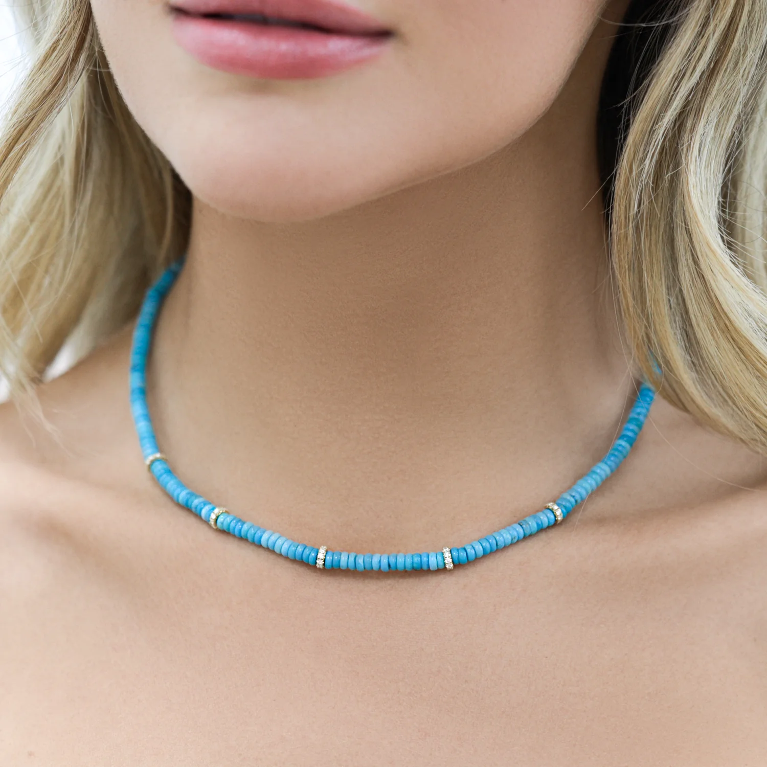 Turquoise Diamond Bead Necklace - Image 5
