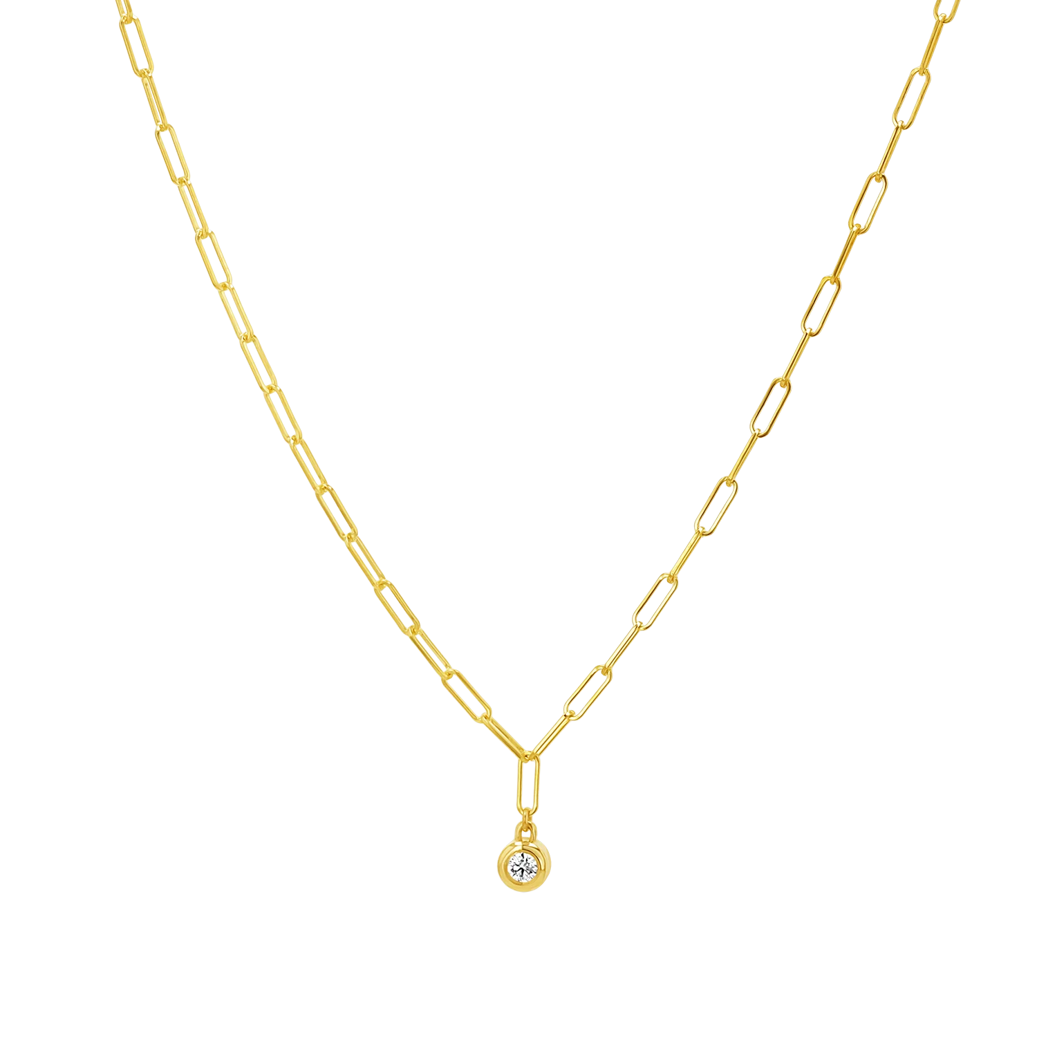 Wire Paperclip Diamond Bezel Necklace