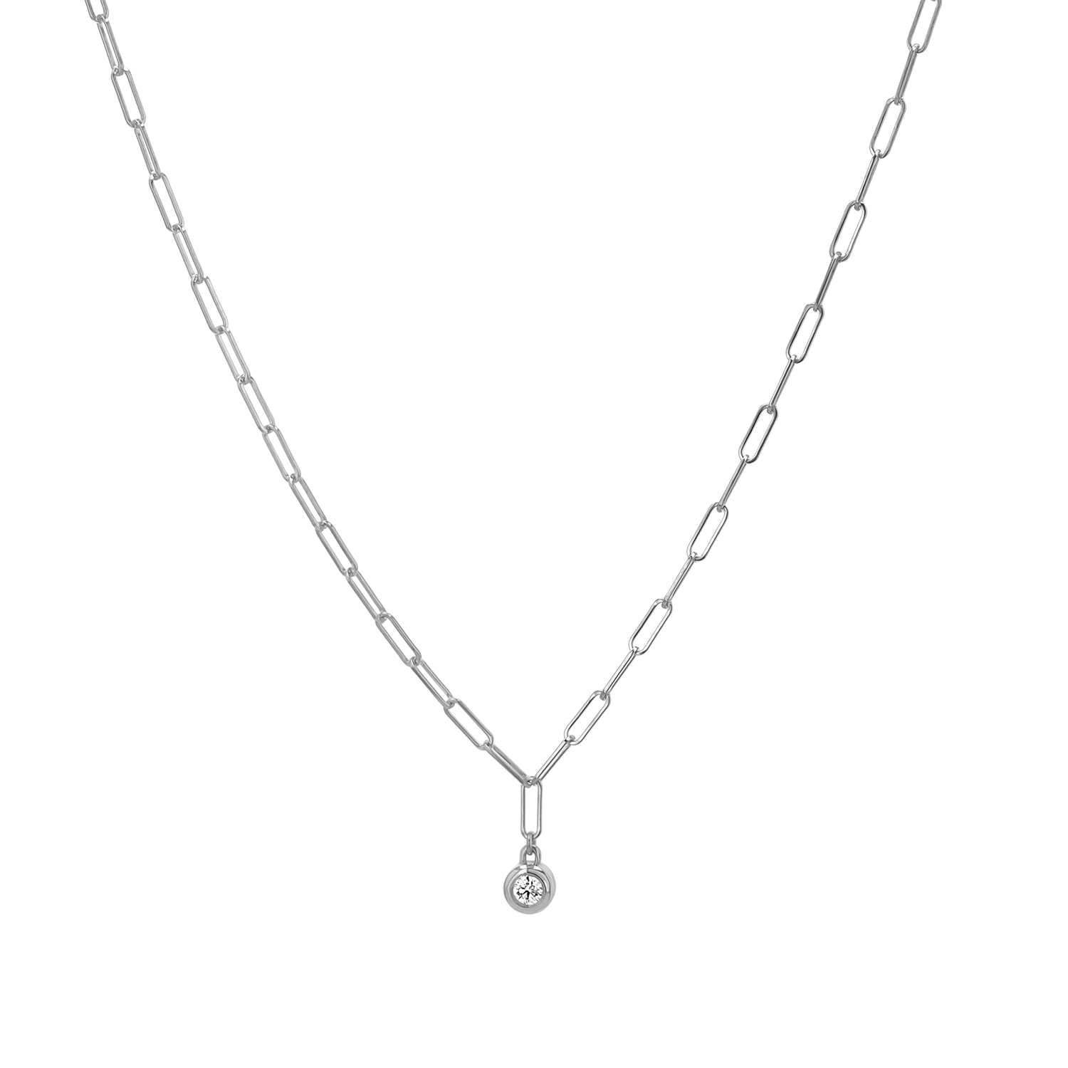 Wire Paperclip Diamond Bezel Necklace - Image 2