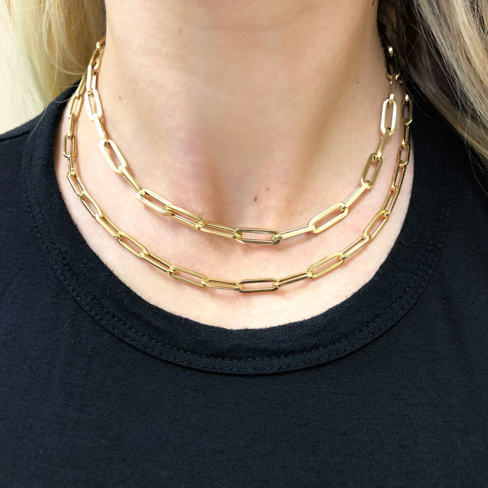 14K Large Paper Clip Chain Necklace - Image 5