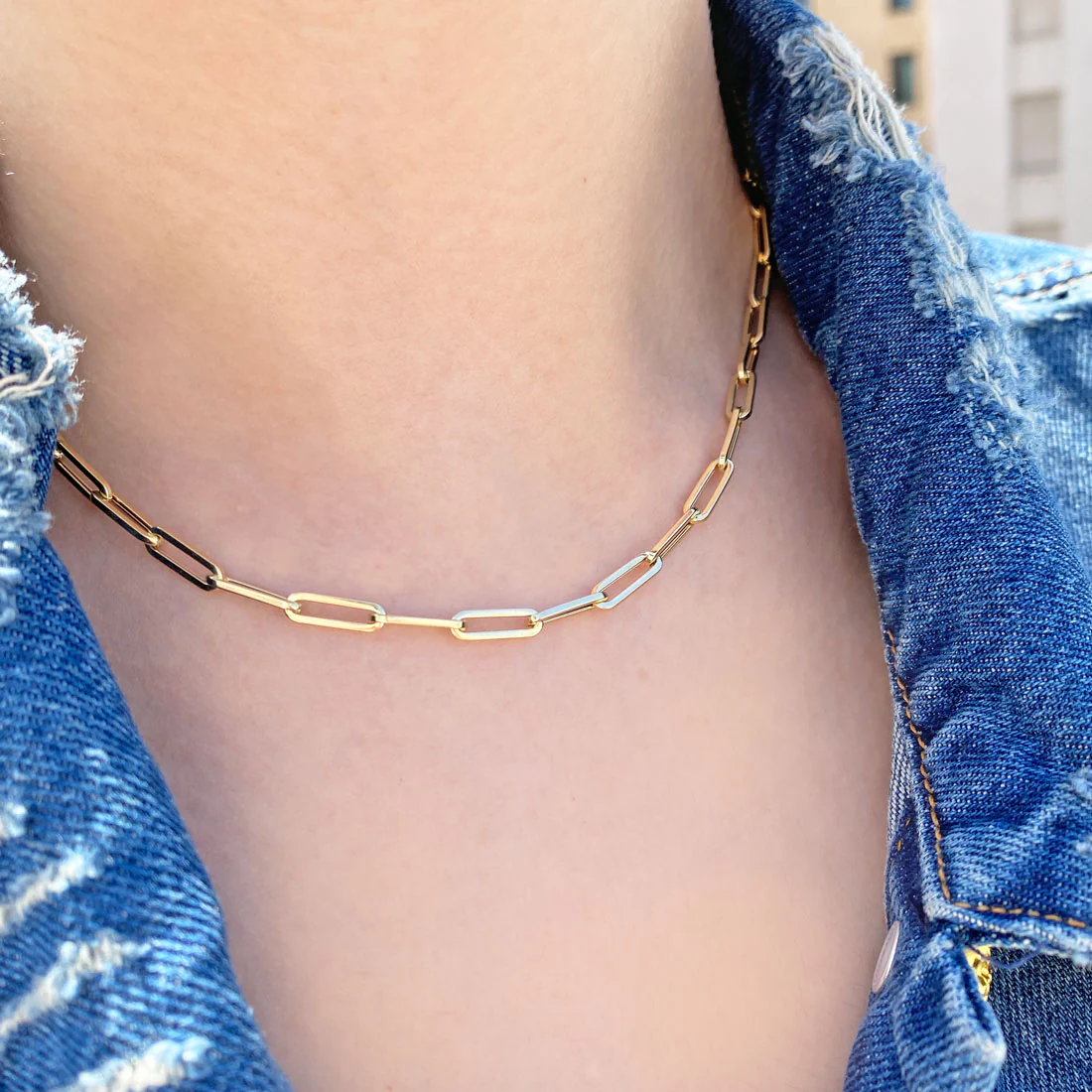 14K Paper Clip Chain Necklace - Image 4