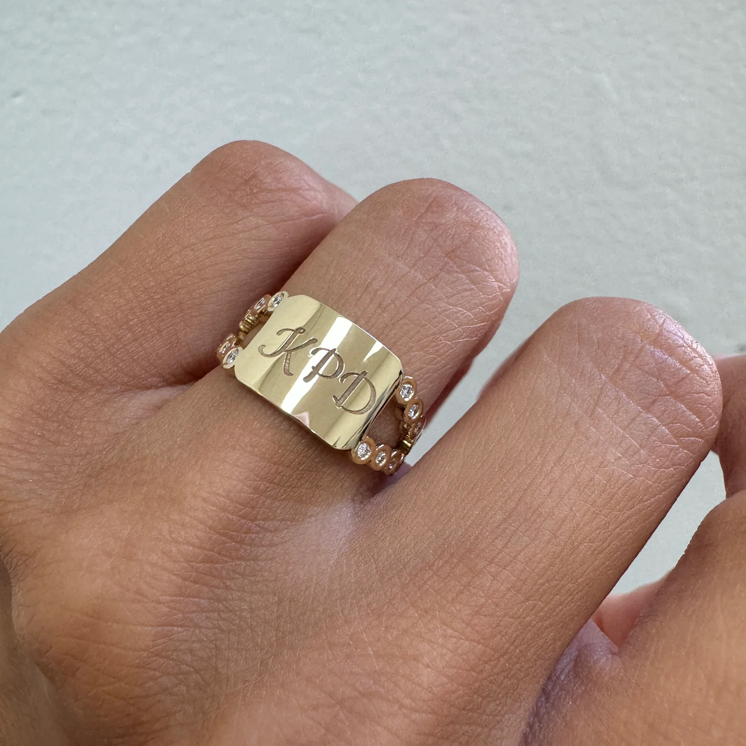 Bubble Diamond Bezel Signet Ring - Image 7