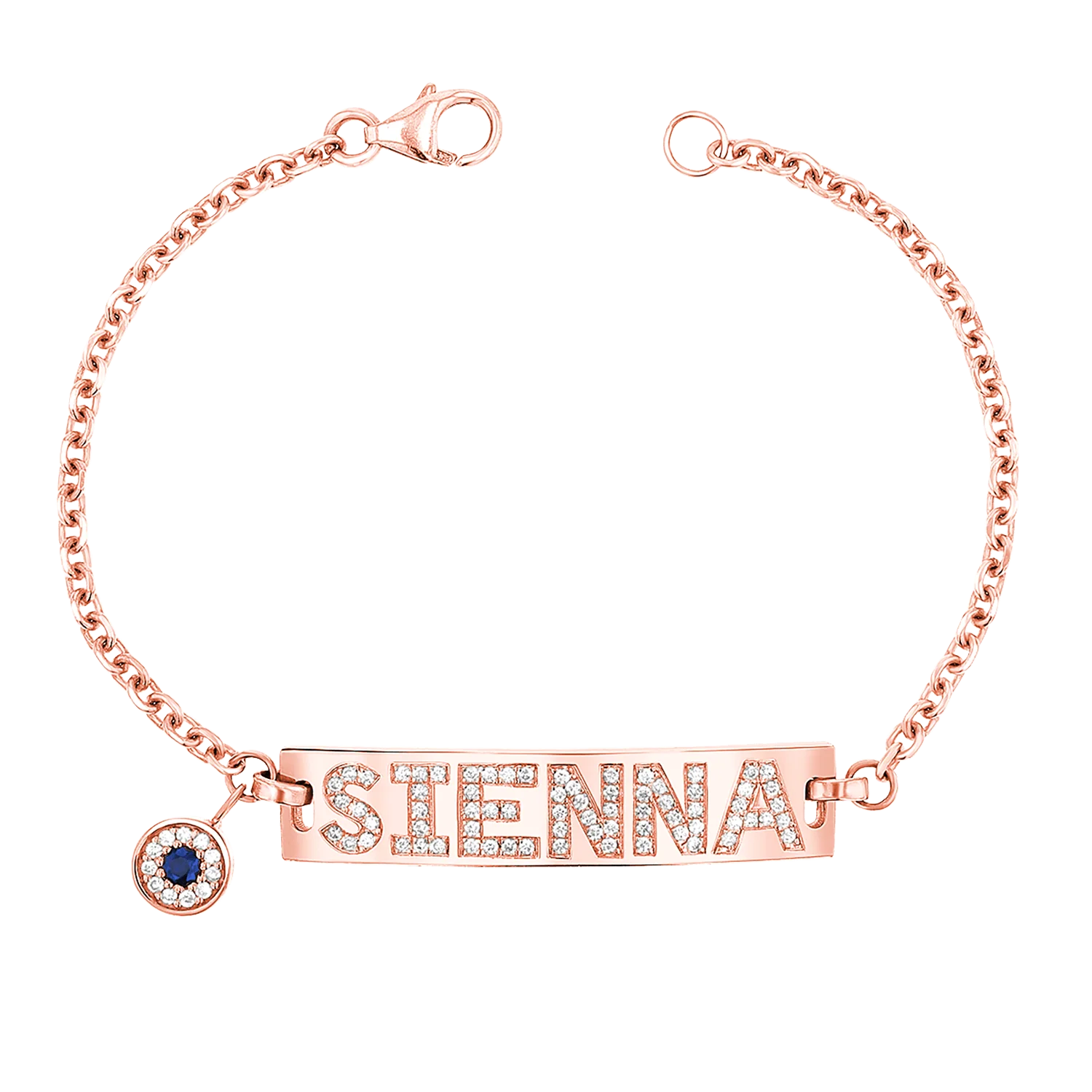 Custom Diamond Bar Bracelet With Evil Eye - Image 3