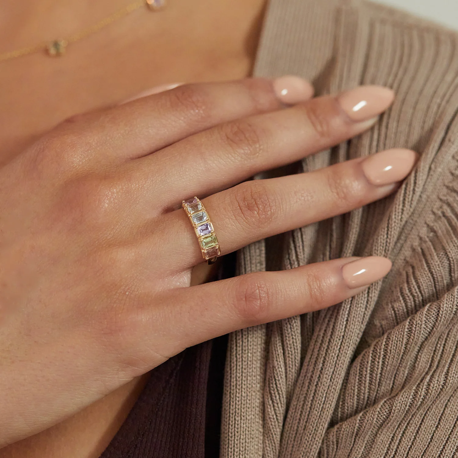 Emerald Cut Sapphire Half Eternity Band - Image 4