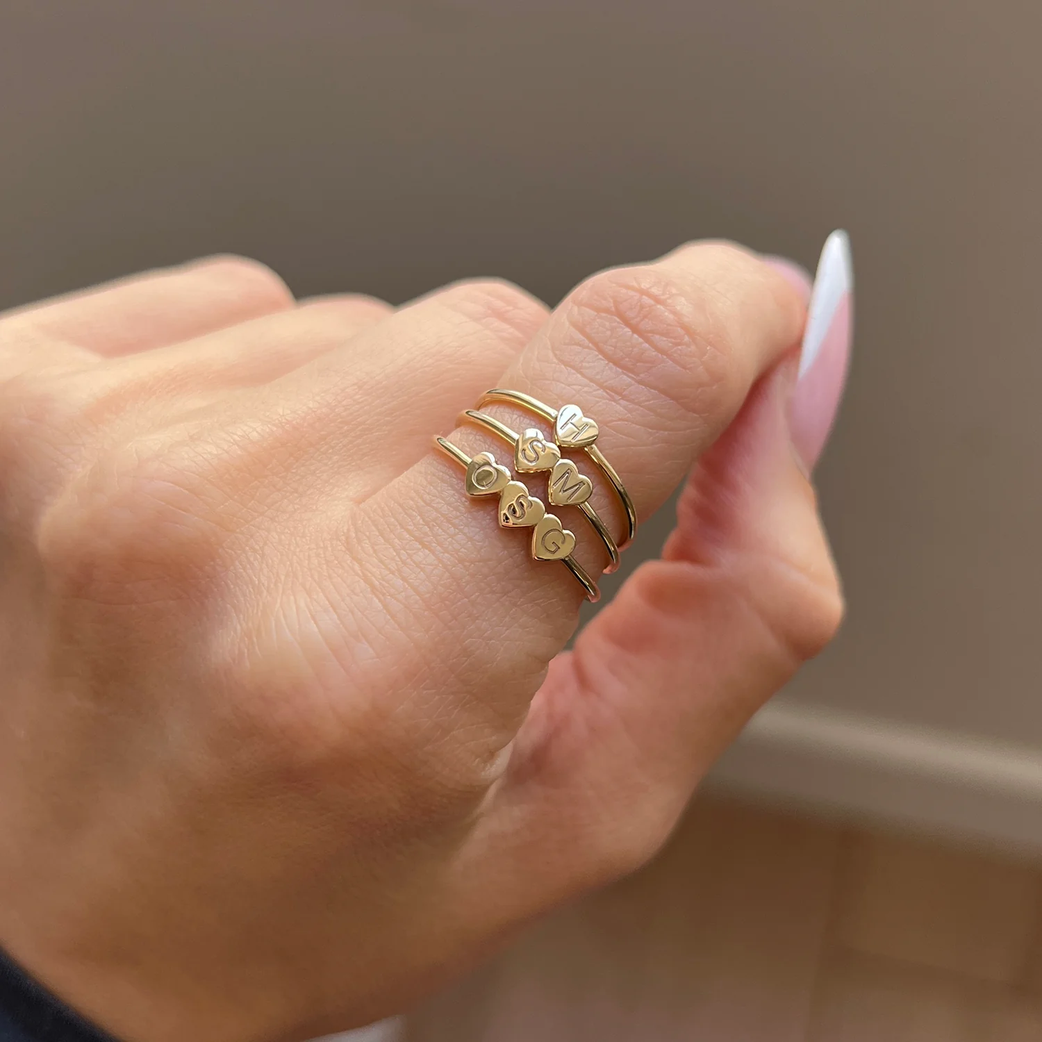 Engravable Letter Heart Stacking Ring - Image 7