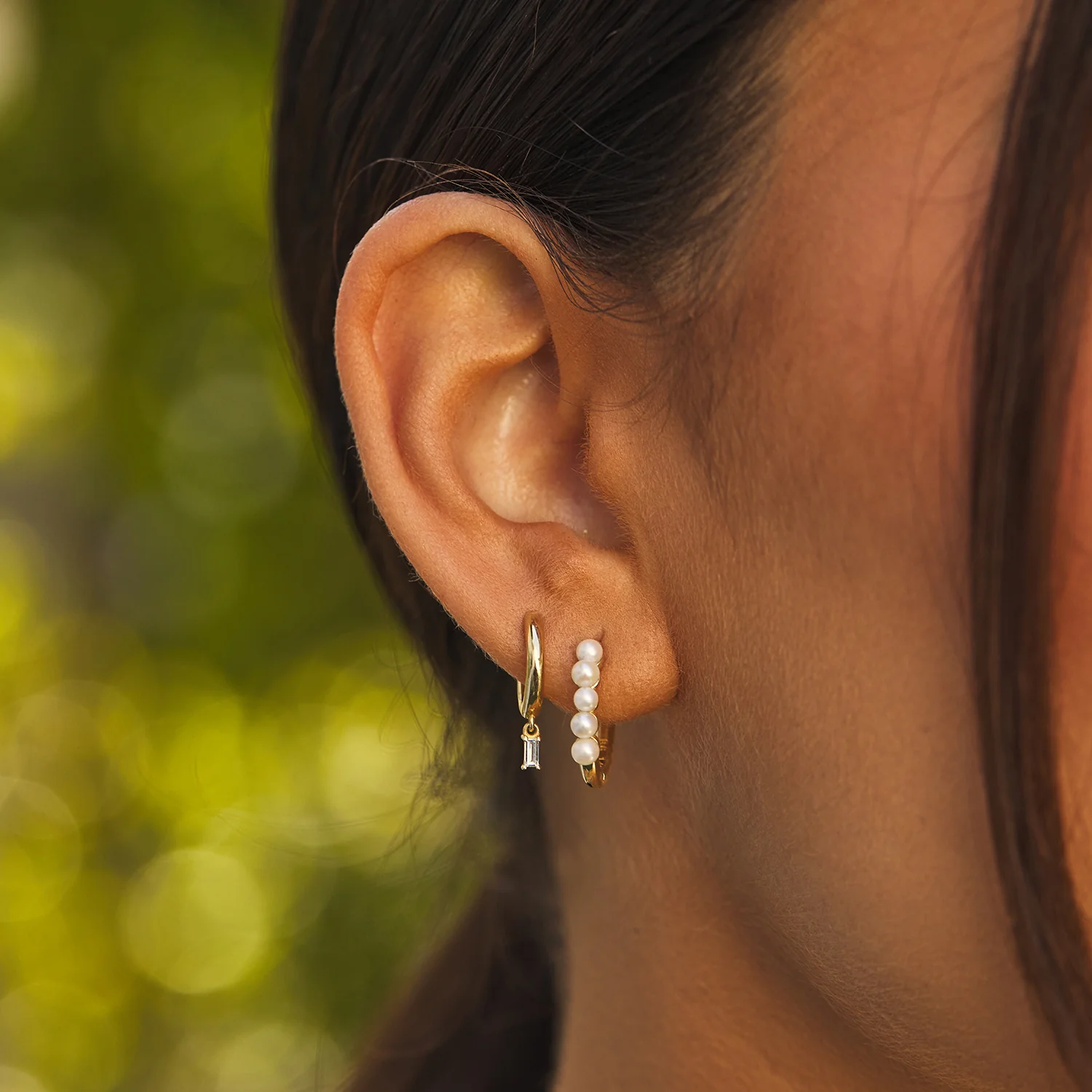 Pearl Huggies Hoop Earrings - Image 6