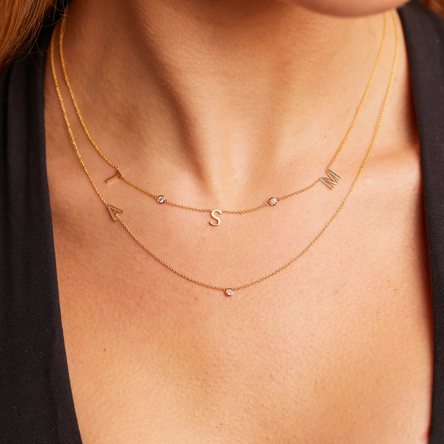 Triple Letter Diamond Bezel Necklace - Image 5