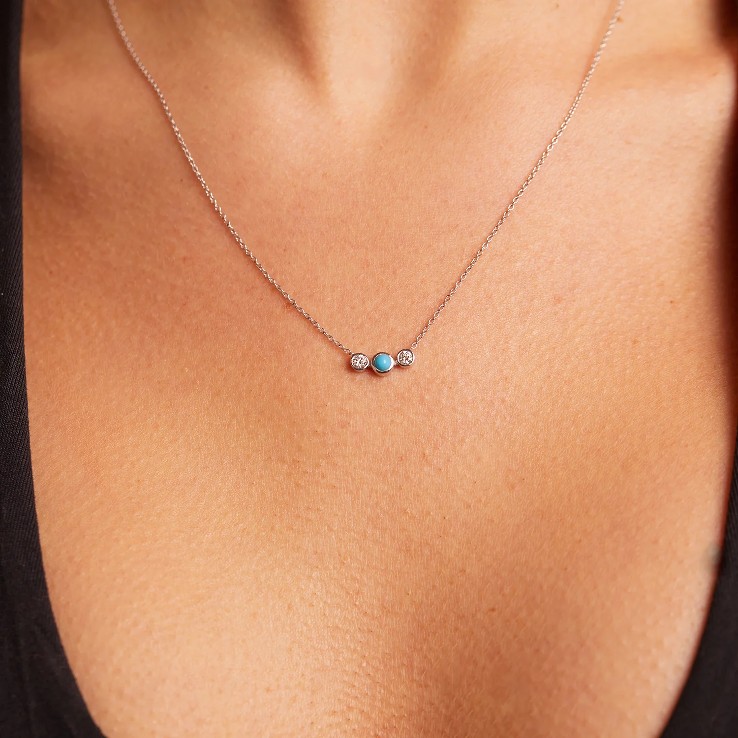 Turquoise Diamond Bezel Necklace - Image 5