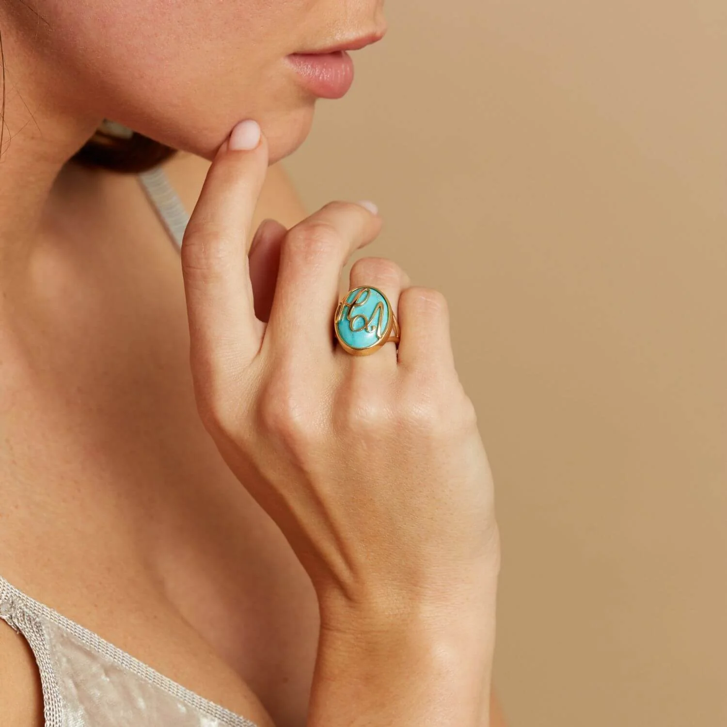 Turquoise Heirloom Initial Ring - Image 5